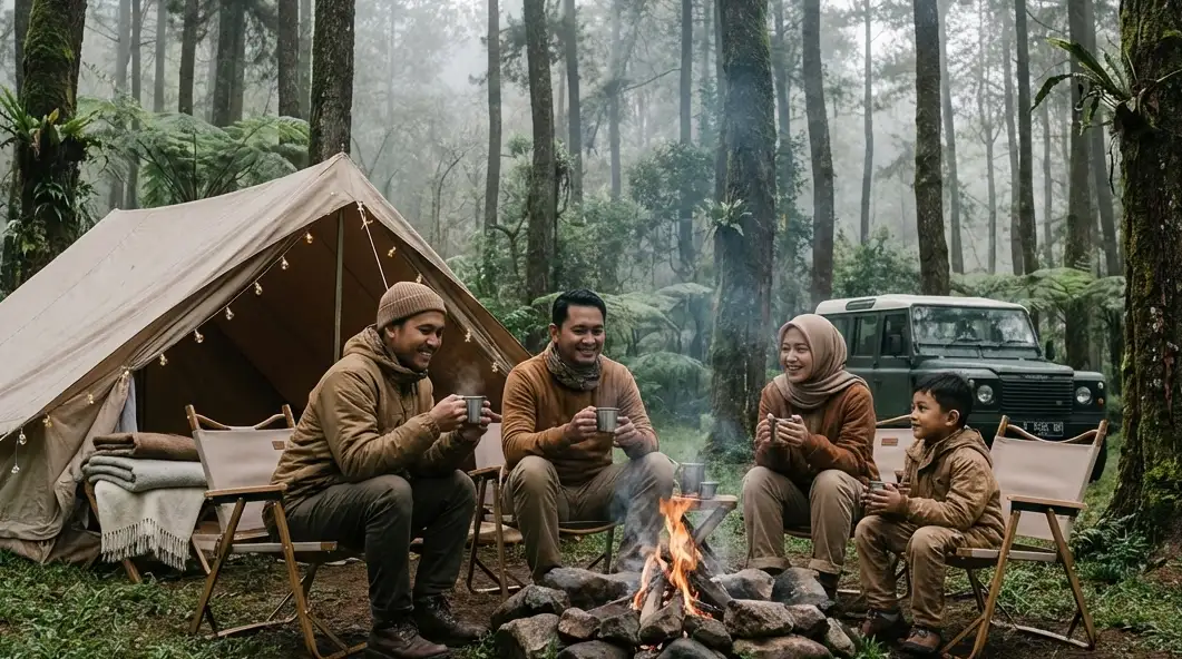 Keluarga Bersantai di Camping Ground Hutan Pinus Batu